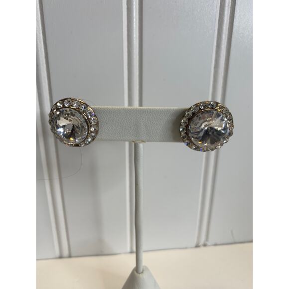 Crystal Rhinestone Faceted Sparkly Earrings 3/4" diameter - Picture 1 of 4